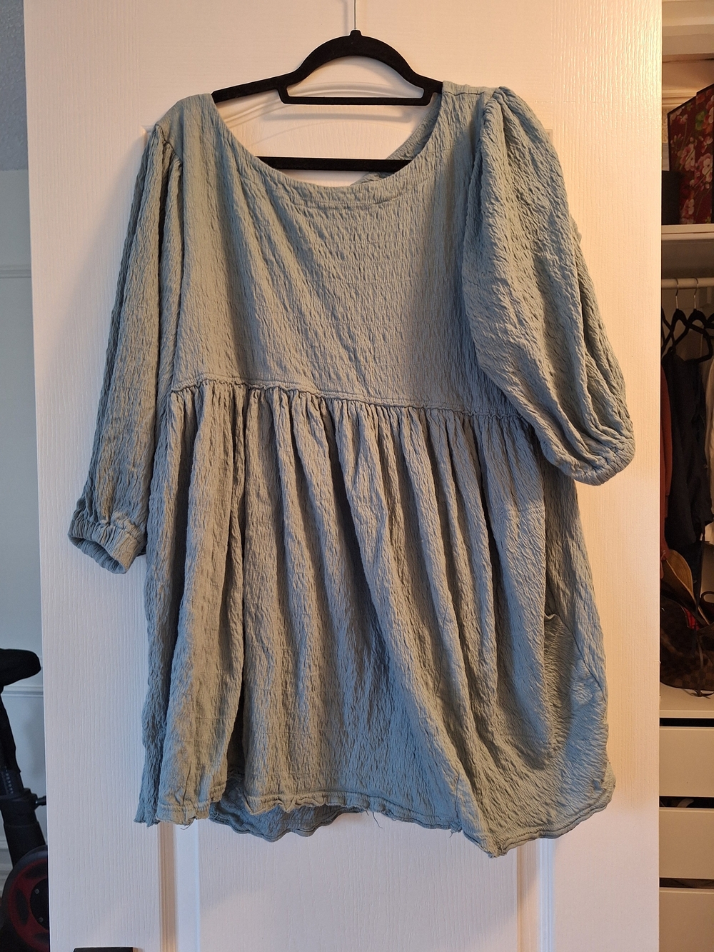 Free People Dusty Sage Crinkled Peasant Tunic Dress